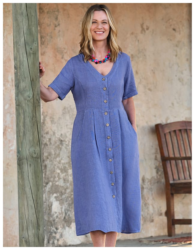 Button Through Linen Dress