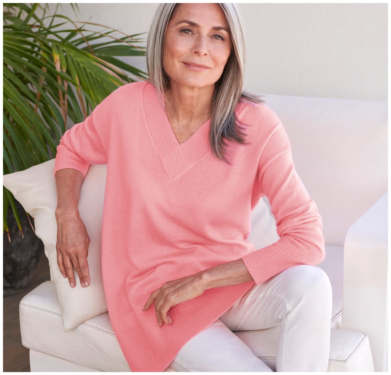 Cashmere Merino Deep V Neck Tunic