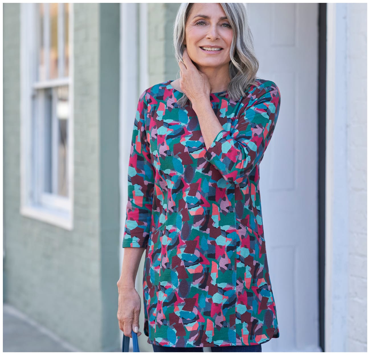 Curved Hem Printed Tunic