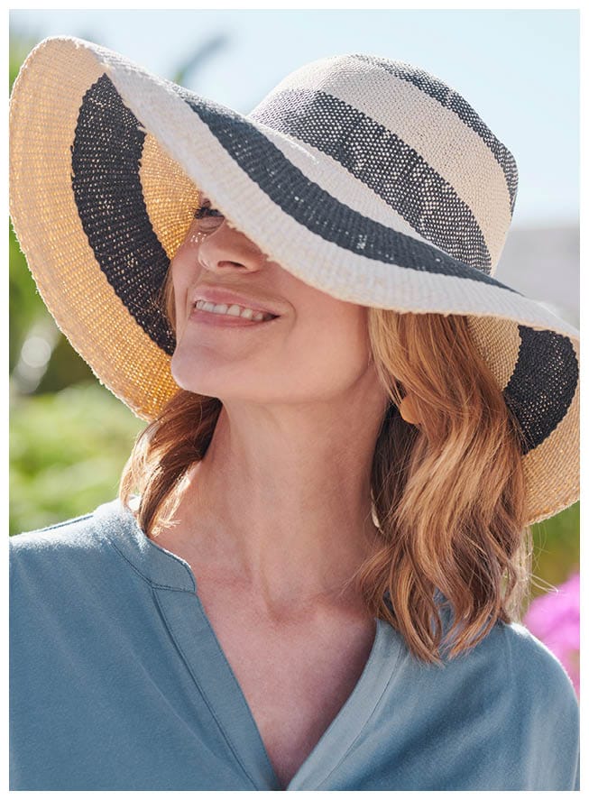 Stripe Floppy Straw Hat