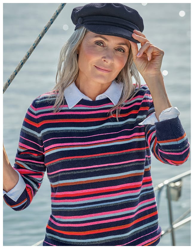 Variegated Stripe Crew Neck Sweater