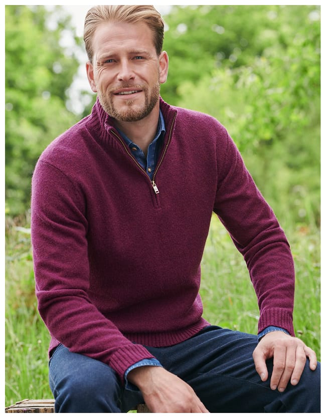 Mens Lambswool Zip Neck Sweater