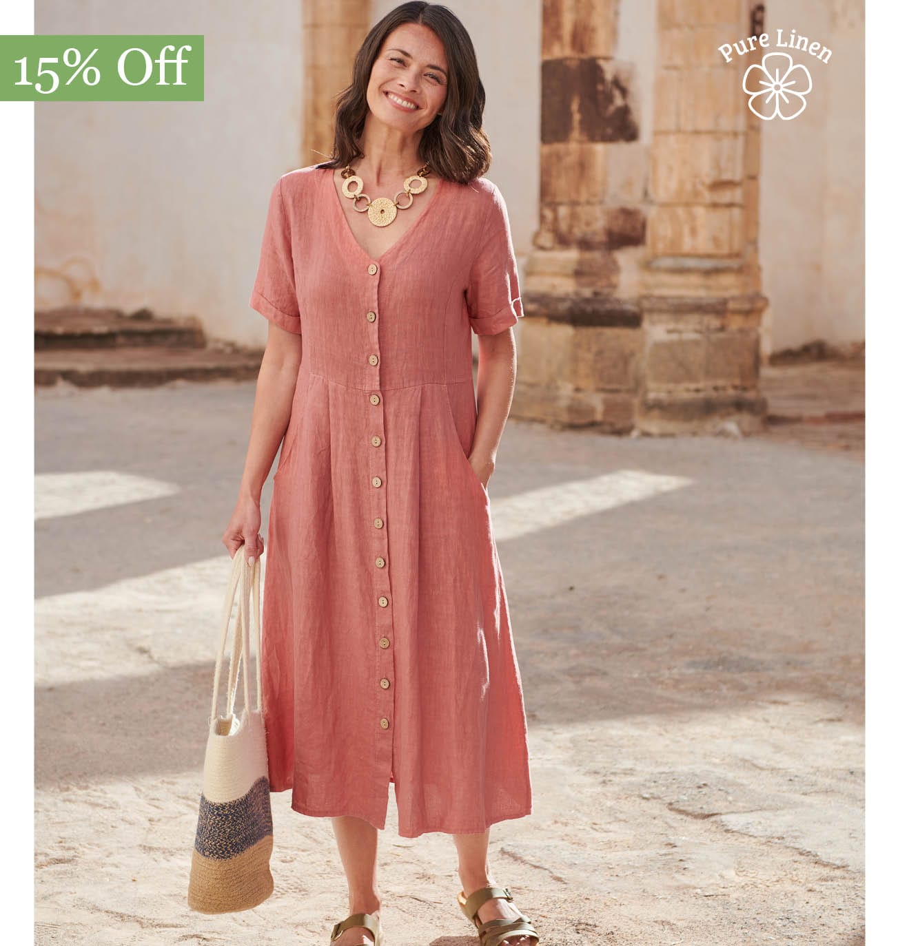 Button Through Linen Dress