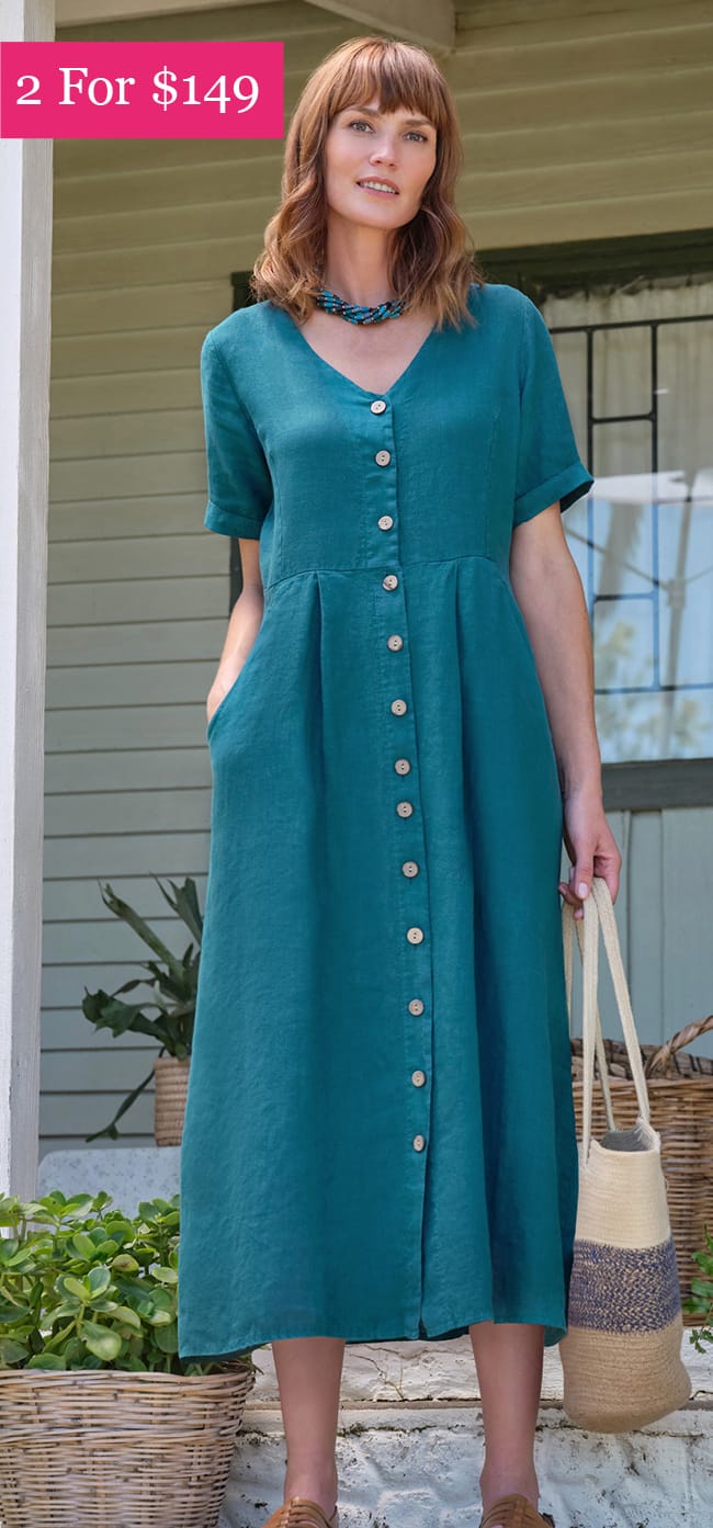 Button Through Linen Dress