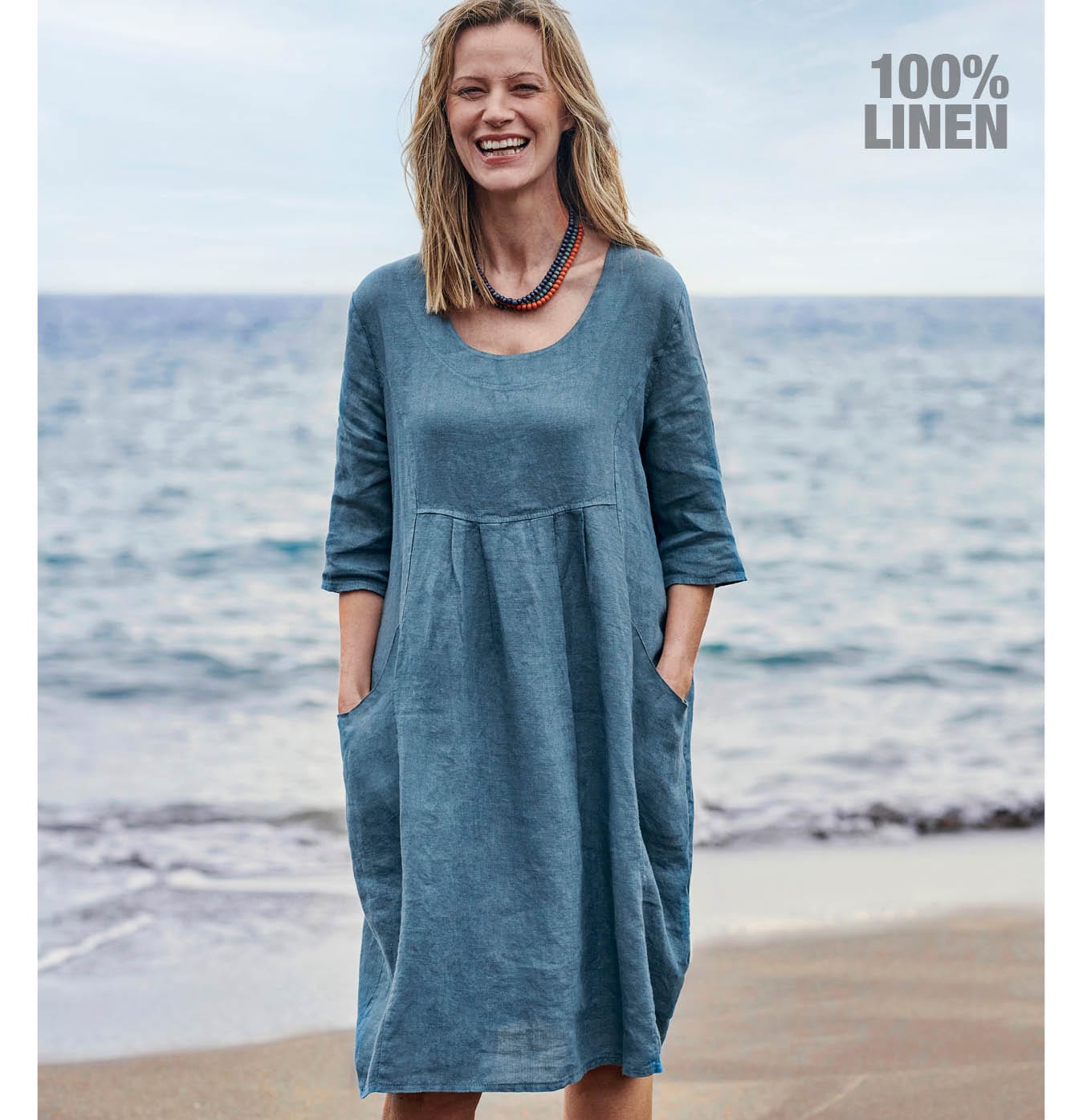 Womens Linen Pocket Tunic Dress