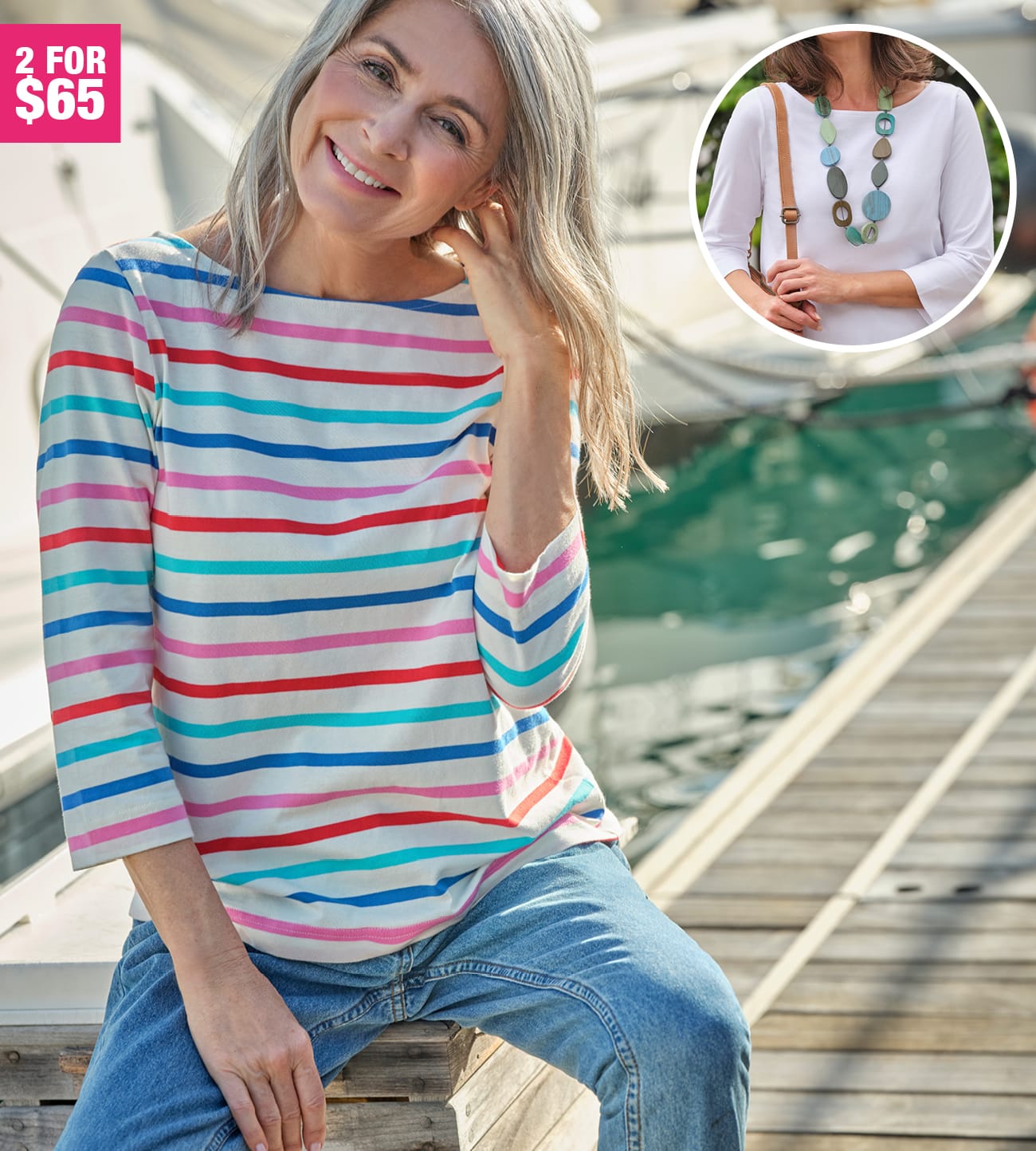 Organic Cotton Boat Neck 3/4 Sleeve Top