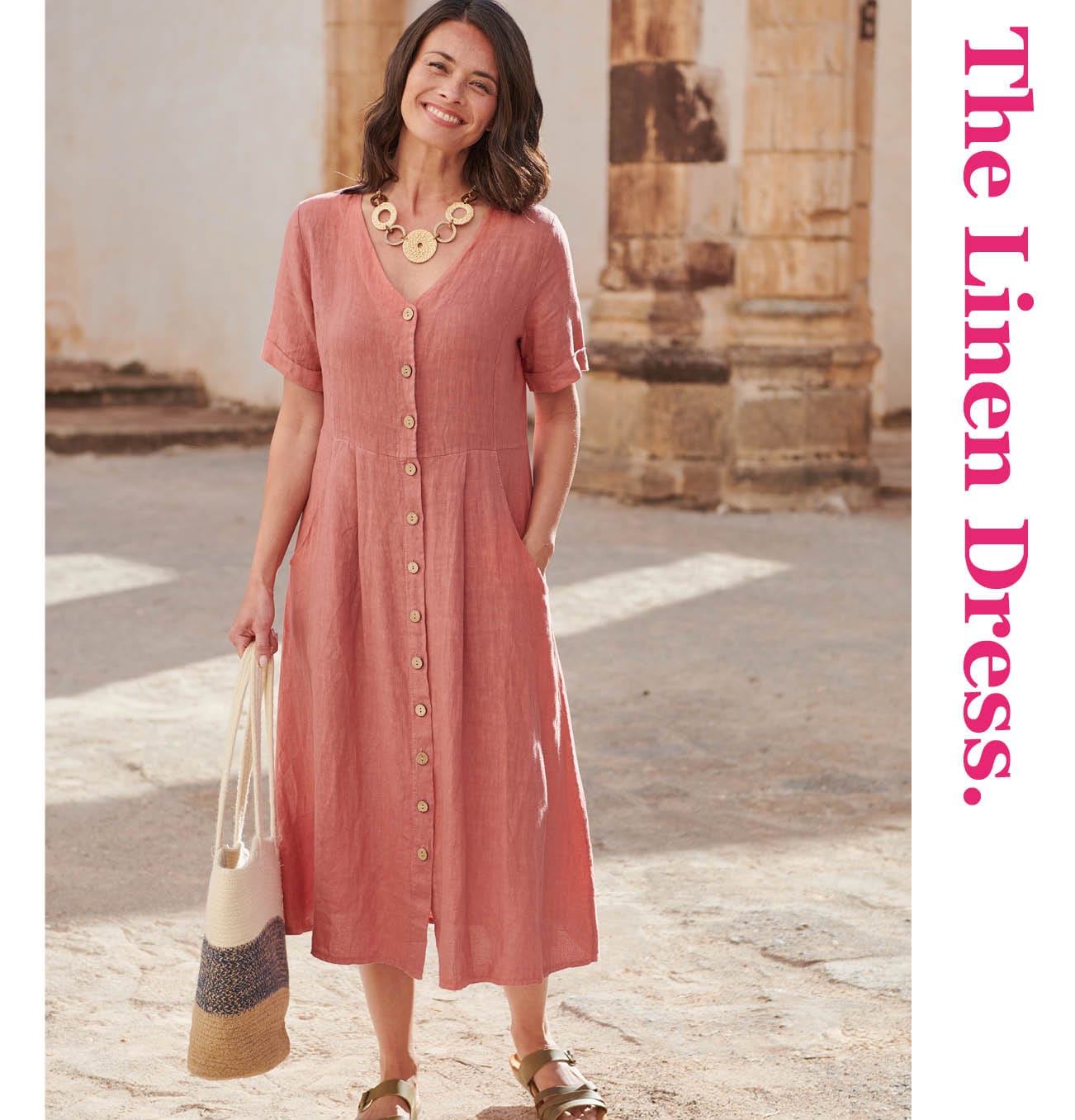 Button Through Linen Dress