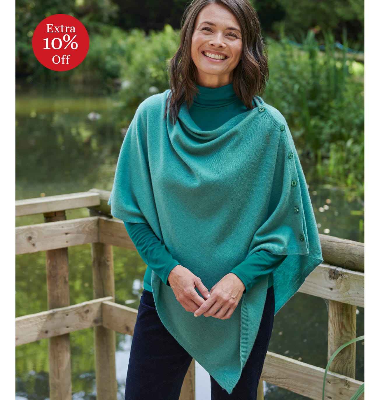 Cashmere Merino Blend Button Poncho