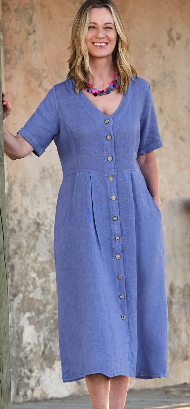 Button Through Linen Dress