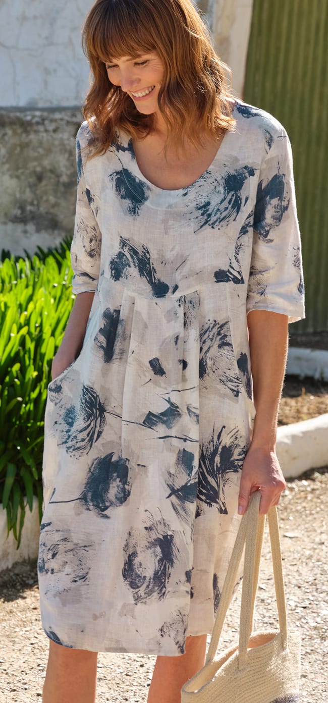 Womens Linen Pocket Tunic Dress