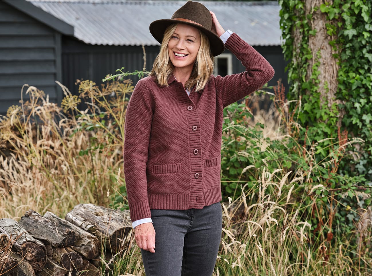 Moss Stitch Button Collar Cardigan