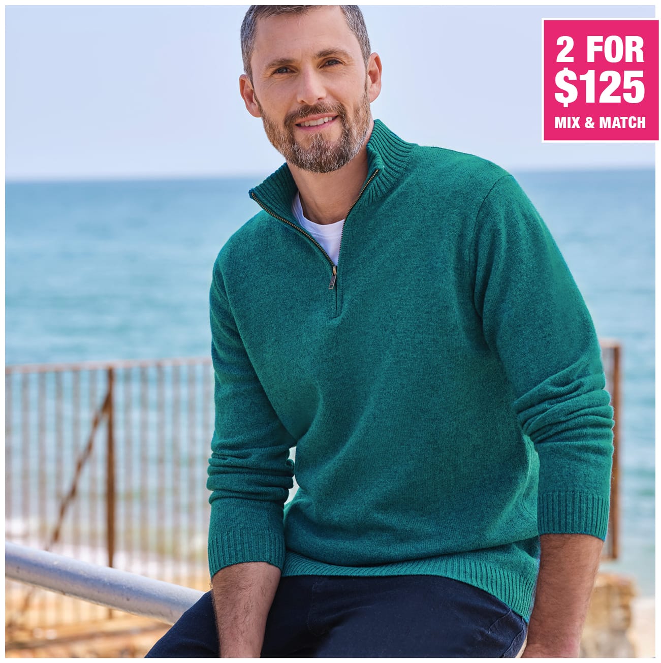 Mens Lambswool Zip Neck Sweater