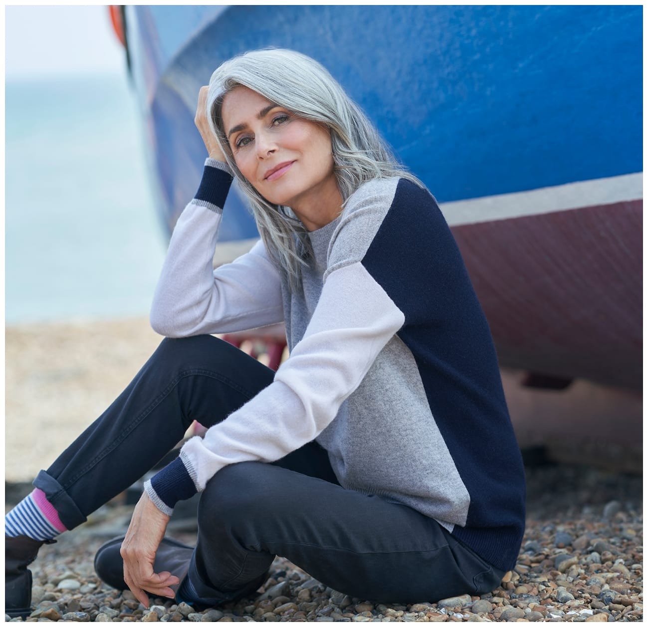 Color Block Notch Back Sweater