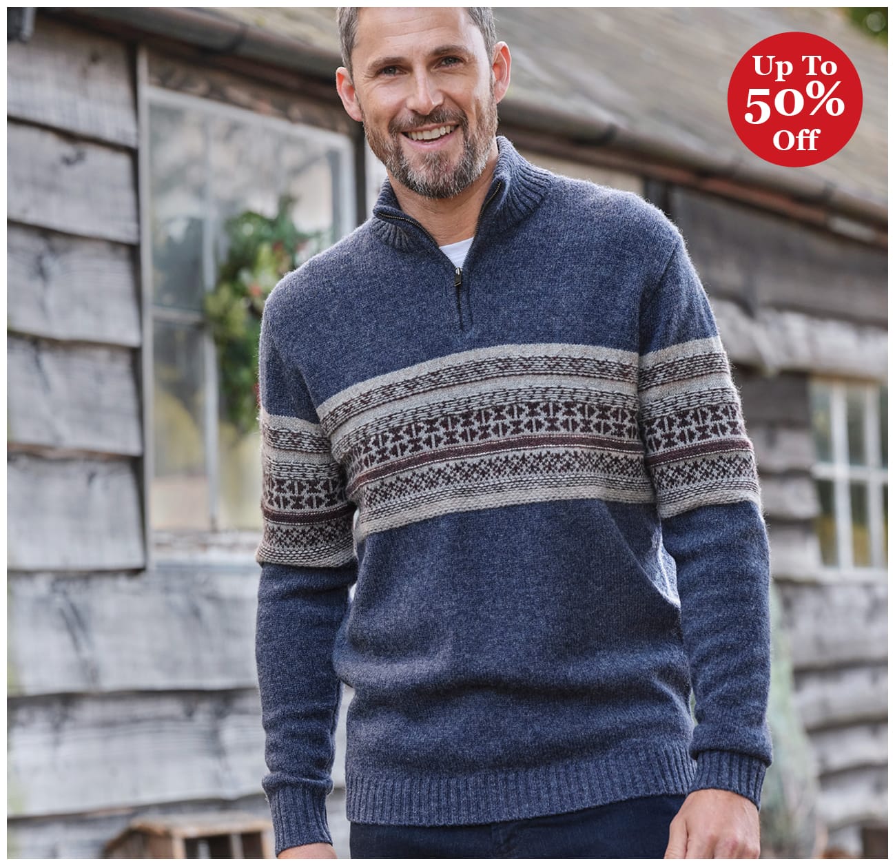 Mens Half Zip Fairisle Sweater