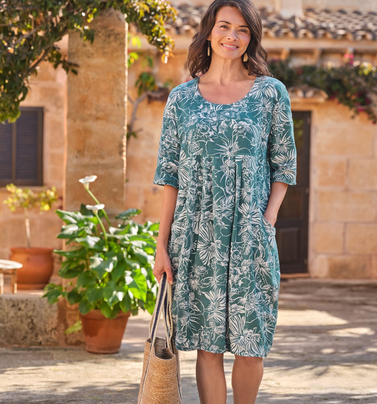 Womens Linen Pocket Tunic Dress