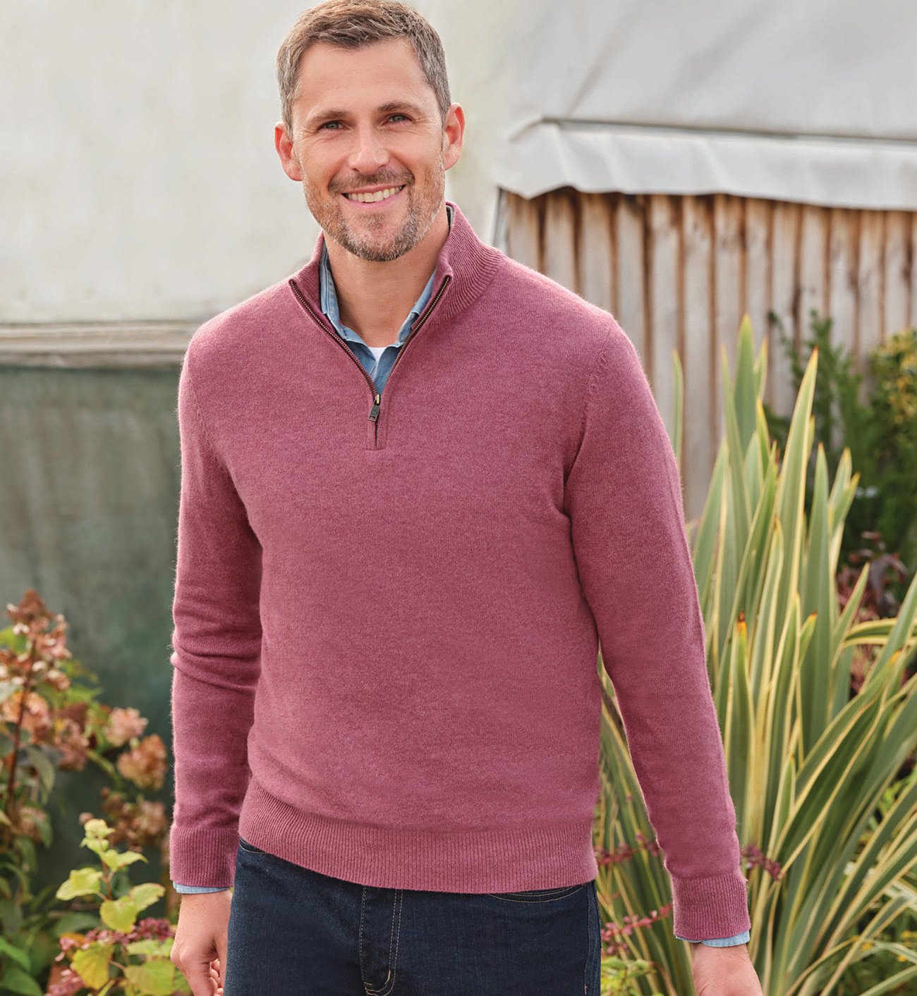 Cashmere and Merino Zip Neck Sweater