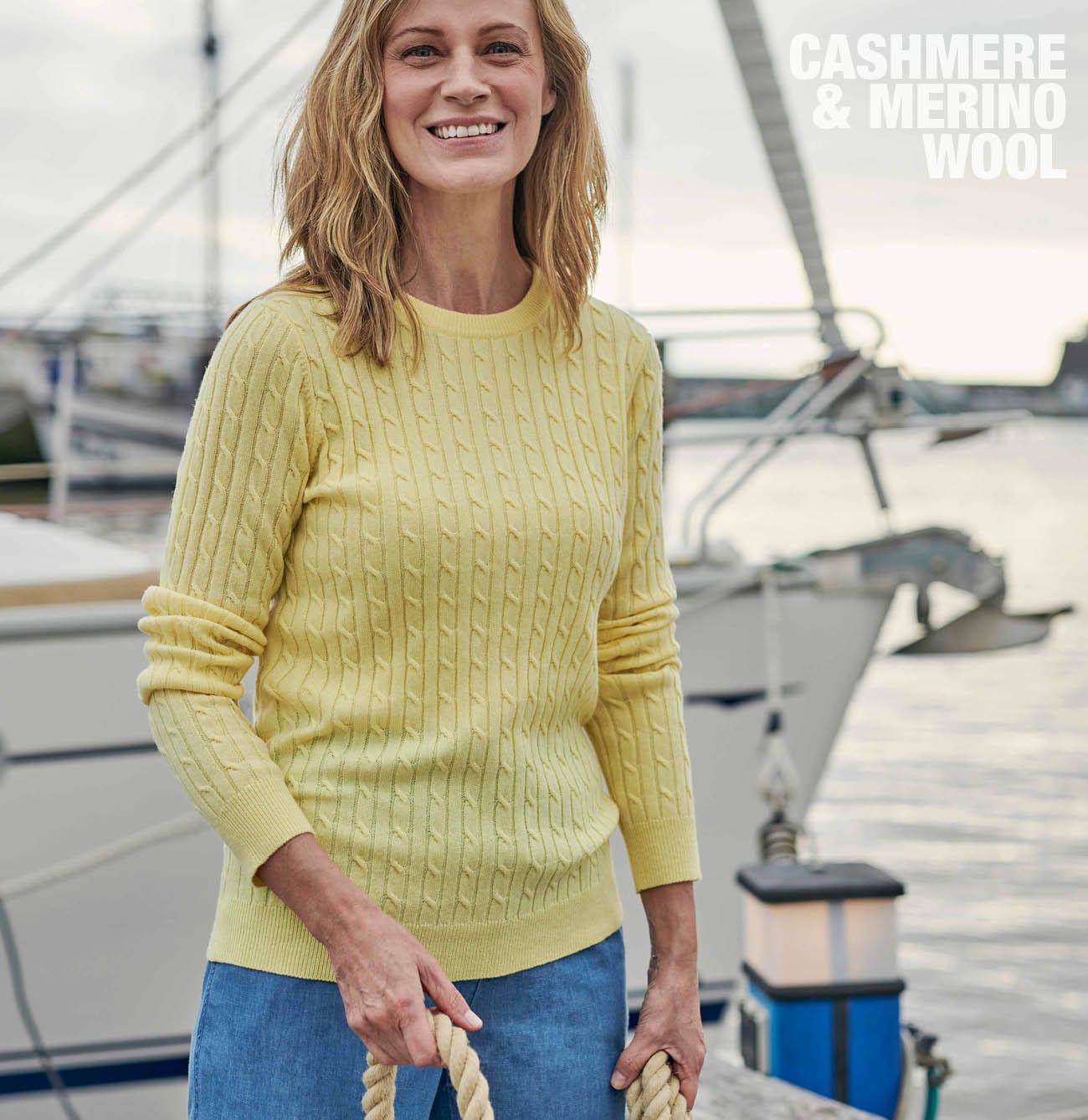 Cashmere Merino Cable Crew Neck Sweater