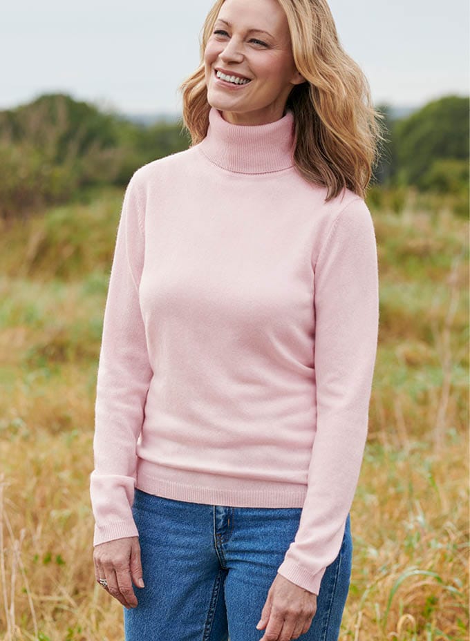 Cashmere and Merino Fitted Polo Neck Knitted Sweater