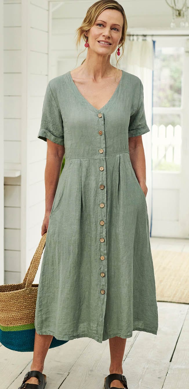 Button Through Linen Dress