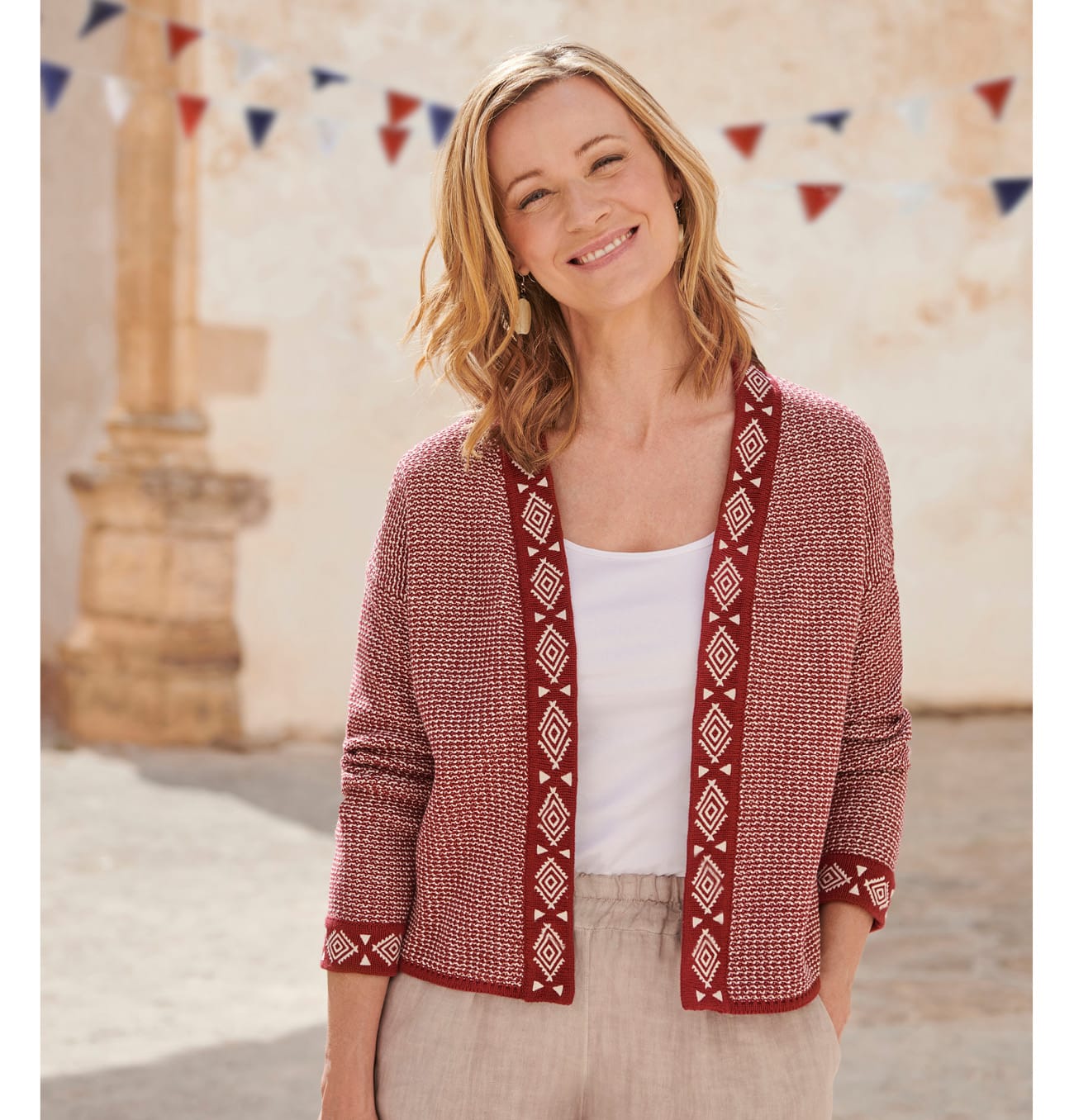 Edge To Edge Embroidered Placket Cardigan