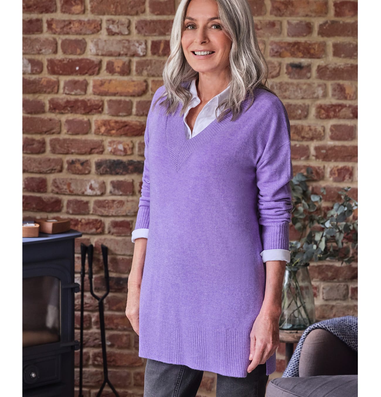 Cashmere Merino Deep V Neck Tunic