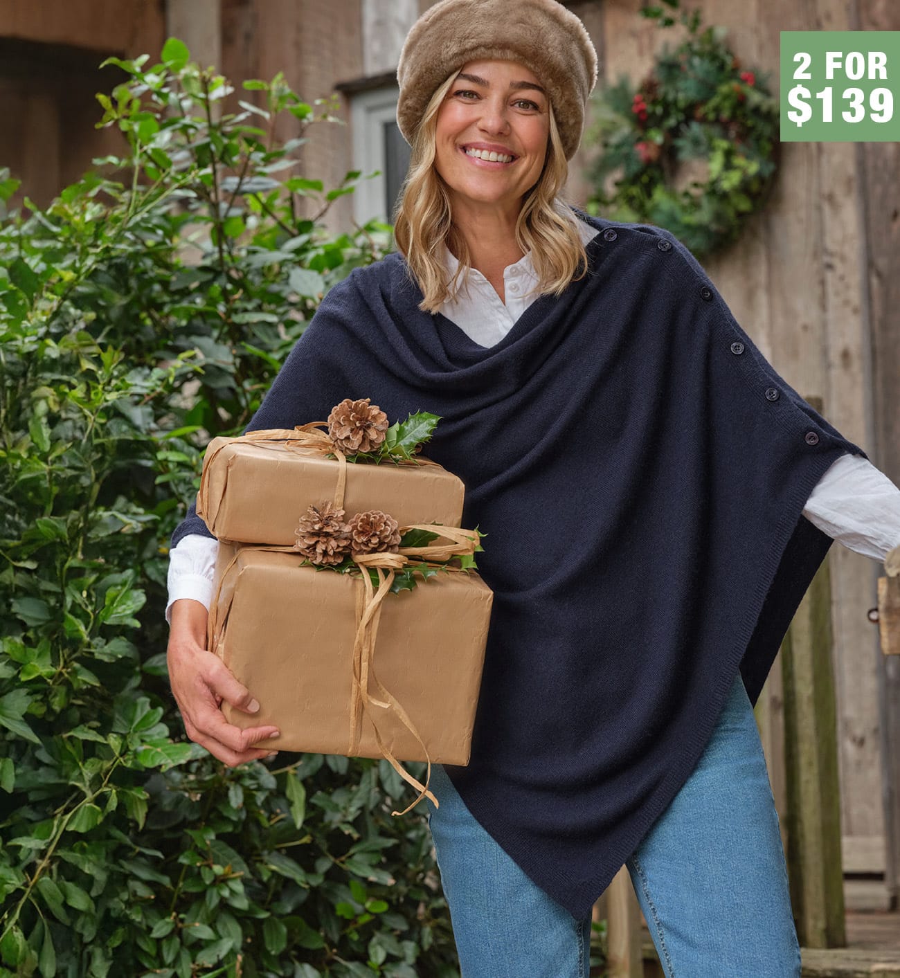 Cashmere Merino Blend Button Poncho