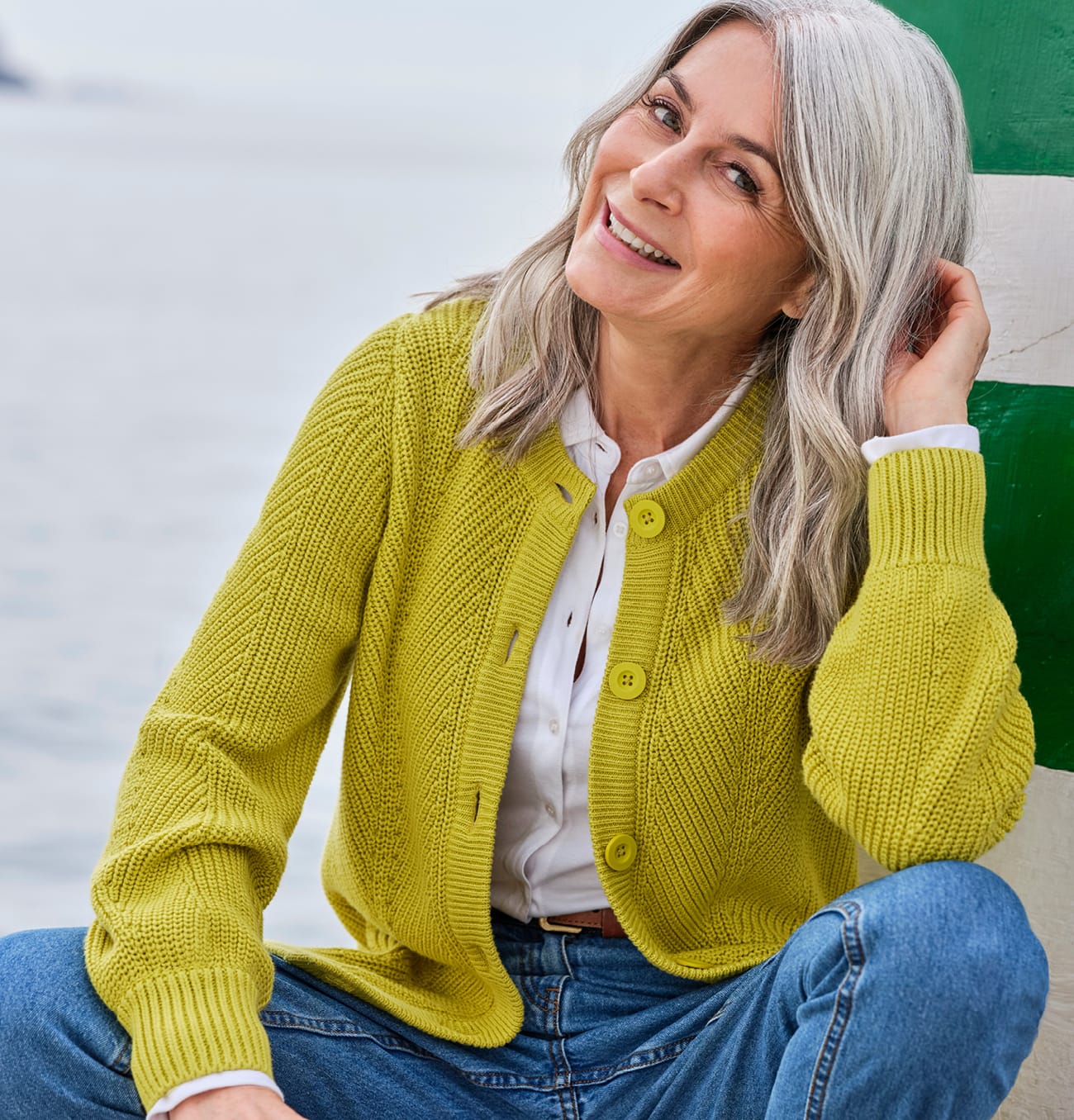 Chevron Stitch Crew Neck Cardigan