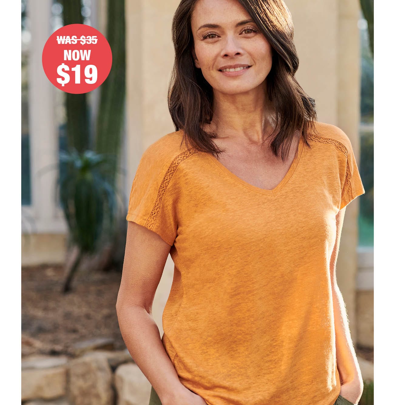 Easy V Neck Lace Insert Top