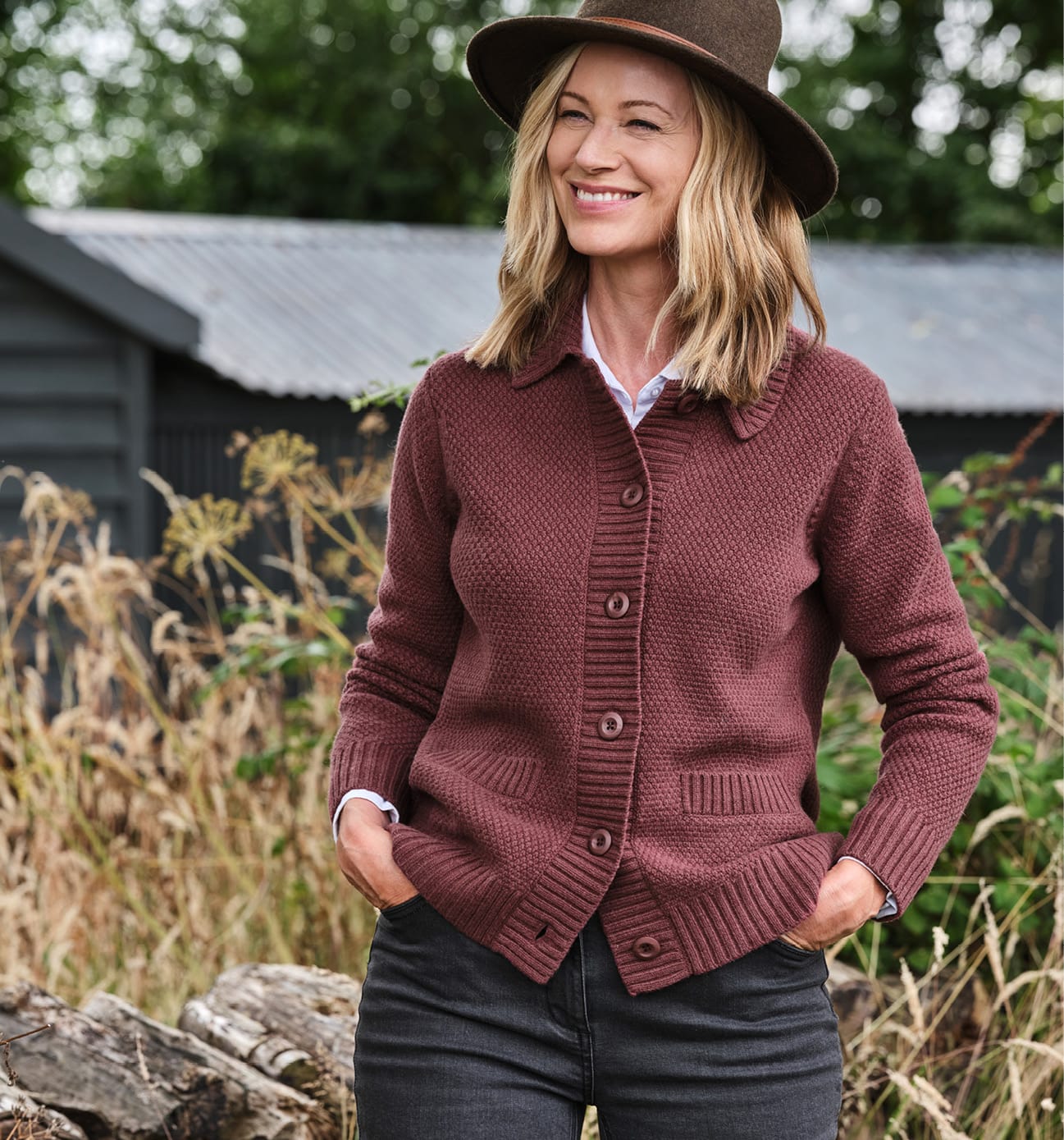 Moss Stitch Button Collar Cardigan