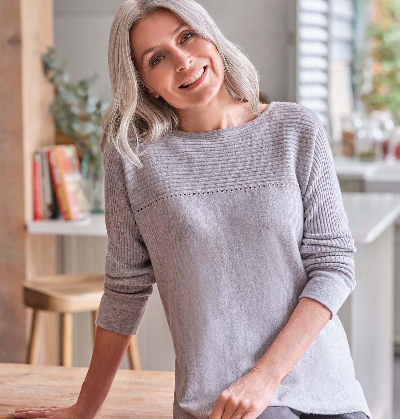 Cashmere Merino Rib Yoke Pointelle Sweater