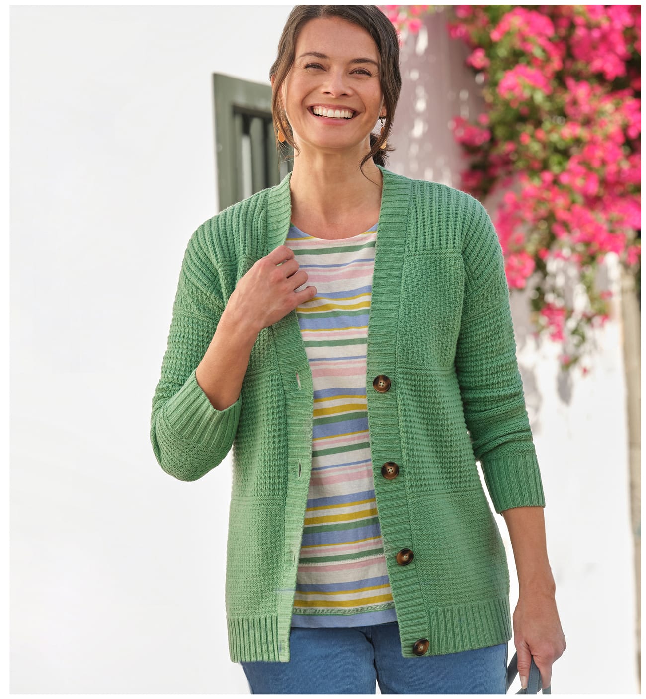 Longline V Neck Textured Stitch Cardigan