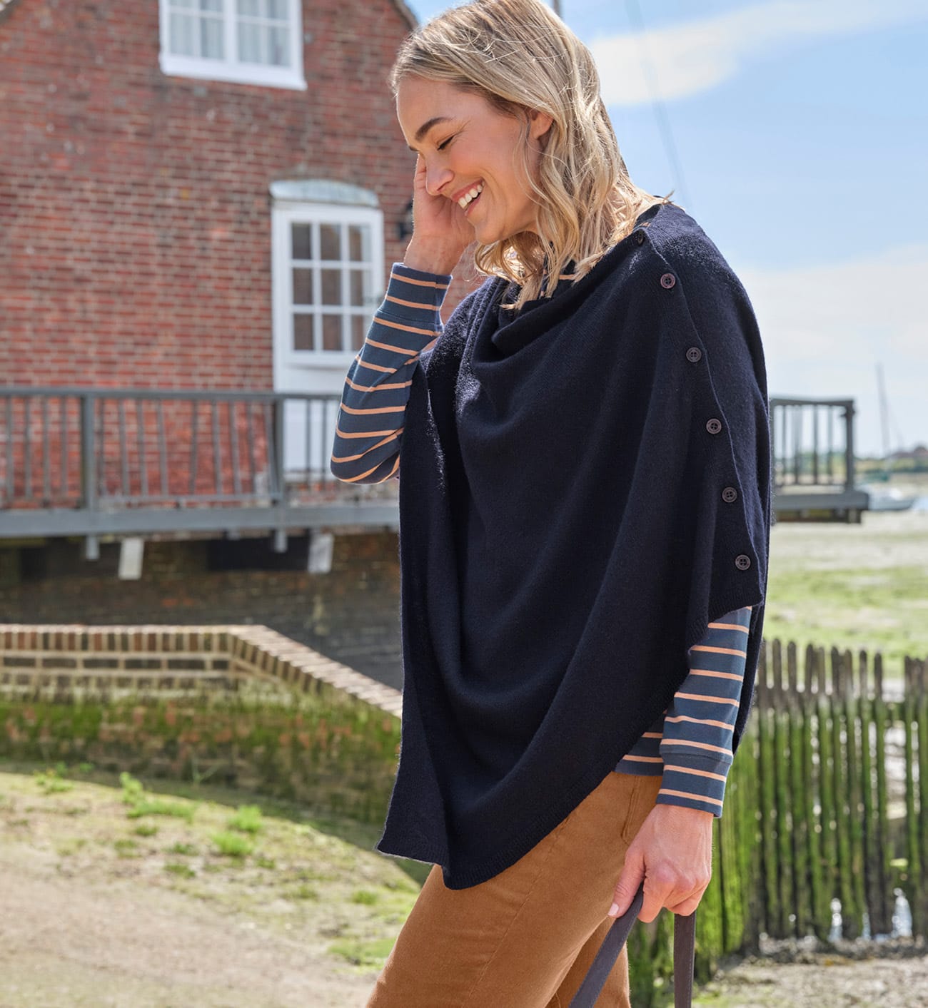 Cashmere Merino Blend Button Poncho