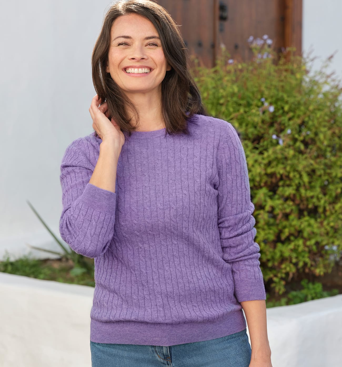 Cashmere Merino Cable Crew Neck Sweater