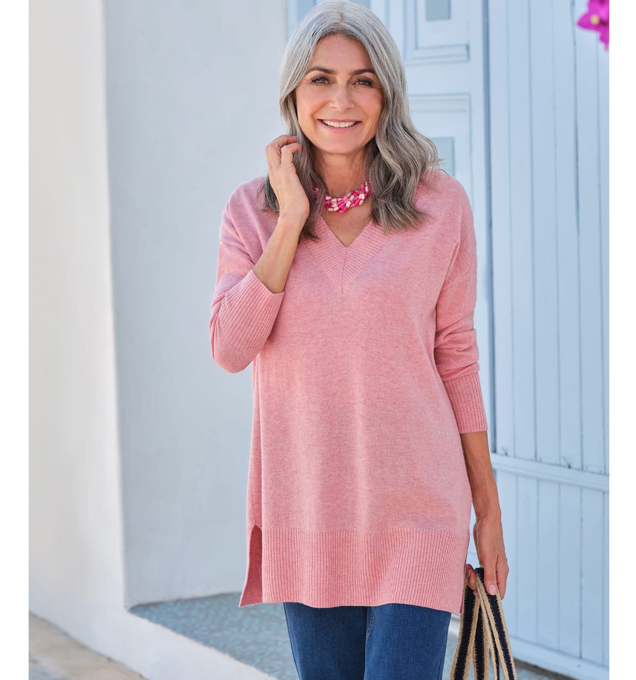 Cashmere Merino Deep V Neck Tunic