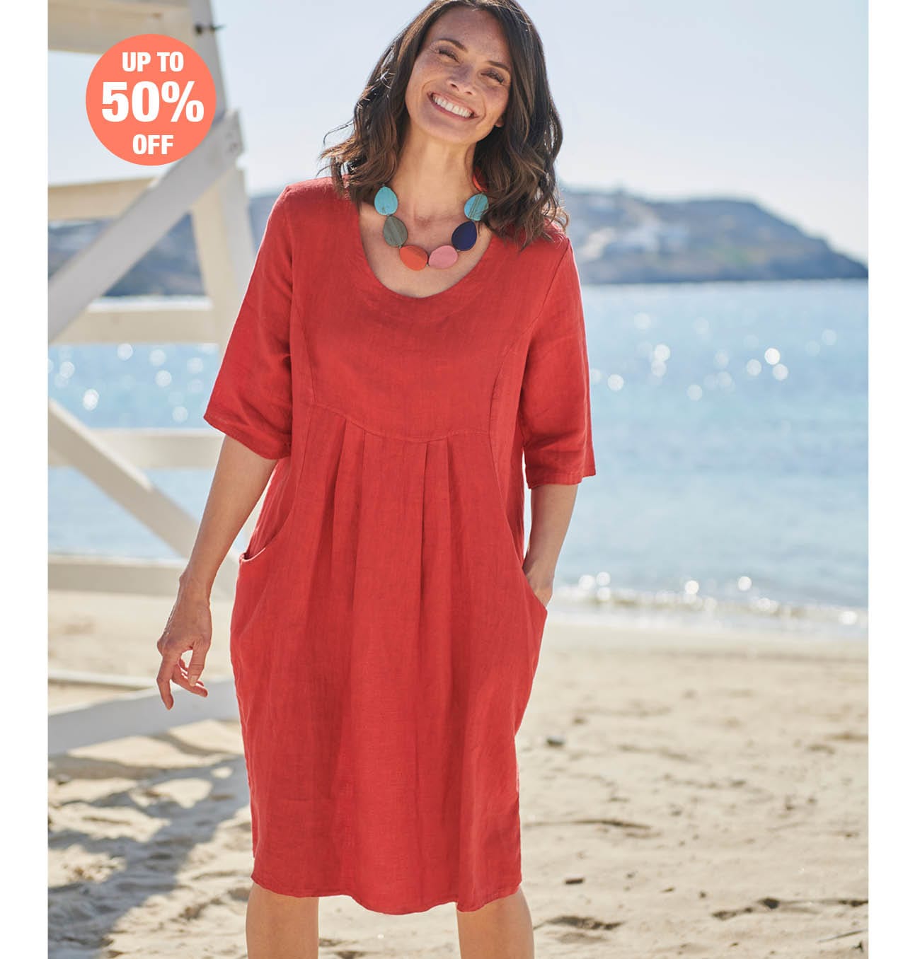 Womens Linen Pocket Tunic Dress