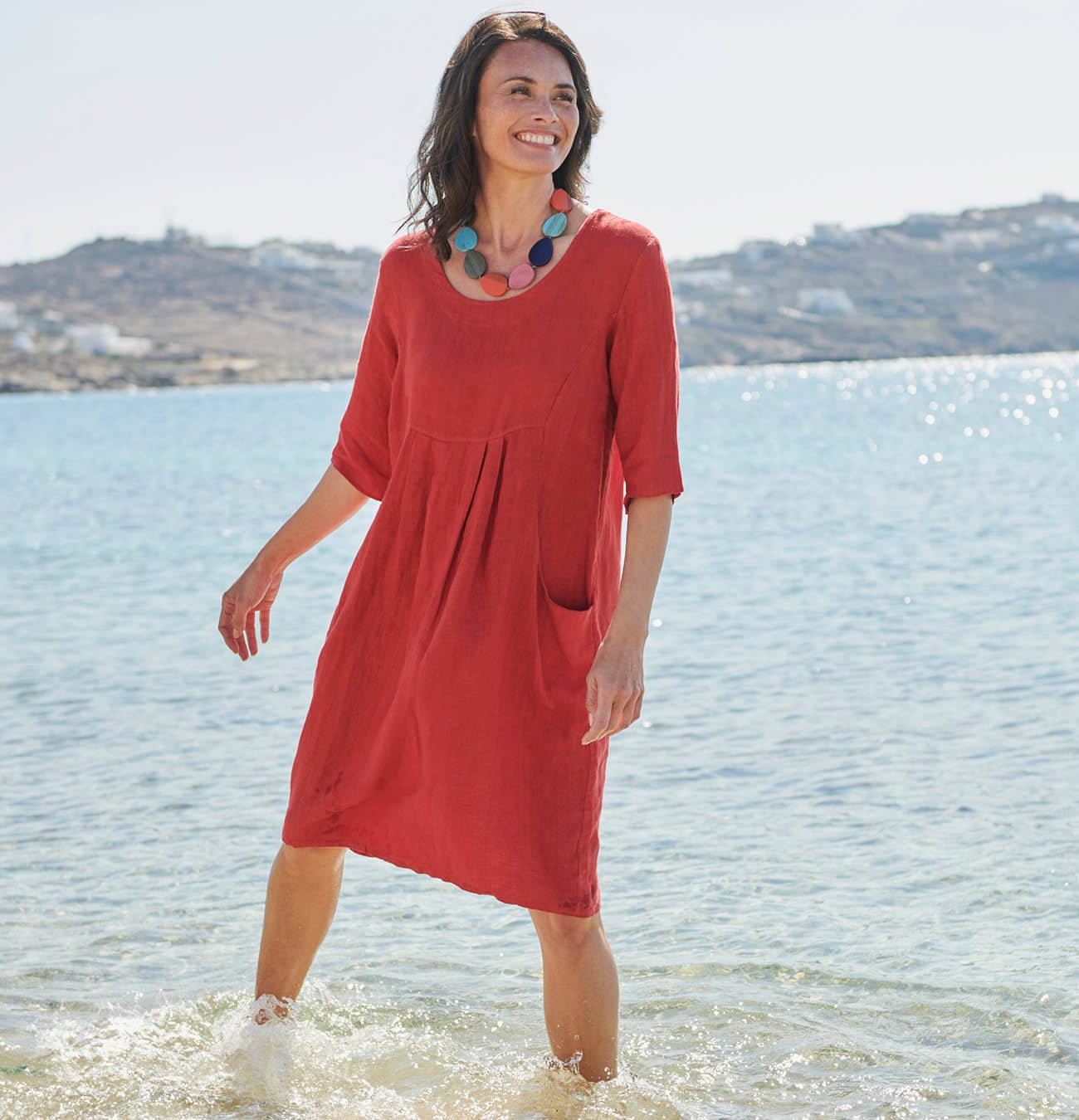 Womens Linen Pocket Tunic Dress