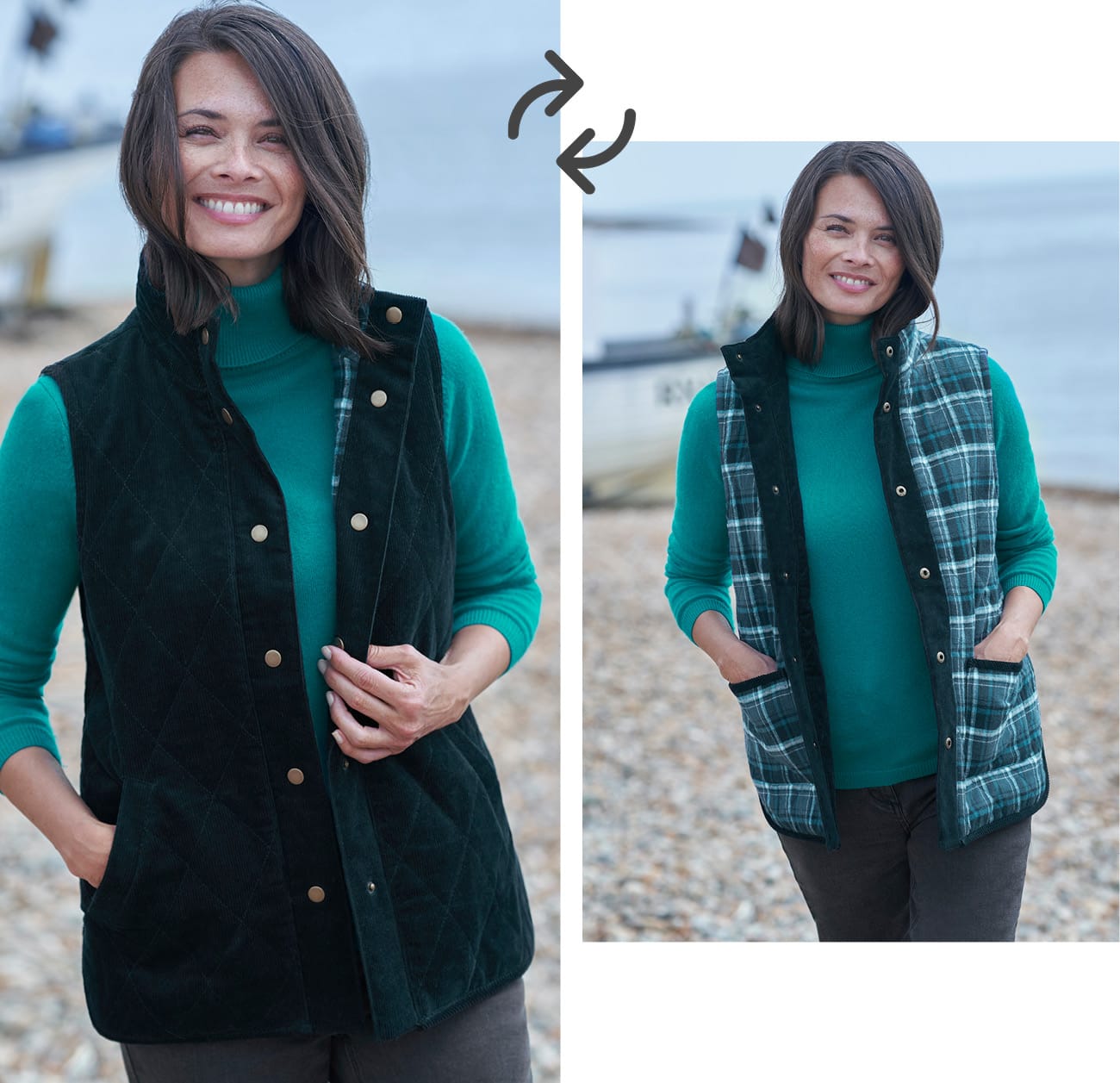 Soft Quilted Reversible Cord Gilet