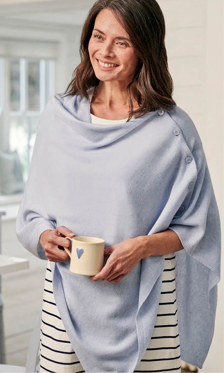 Cashmere Merino Blend Button Poncho