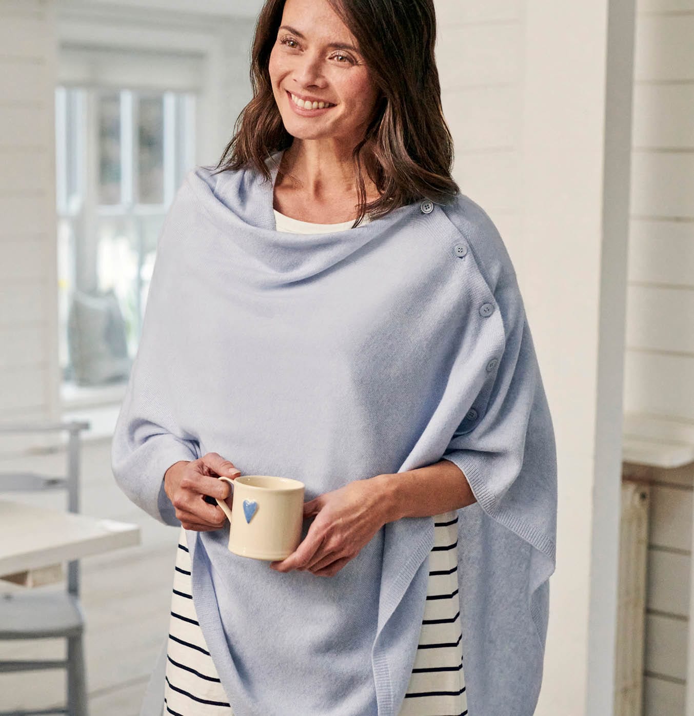 Cashmere Merino Blend Button Poncho