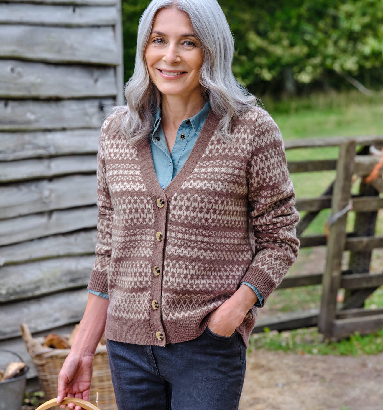 Mono Fairisle V Neck Boxy Cardigan