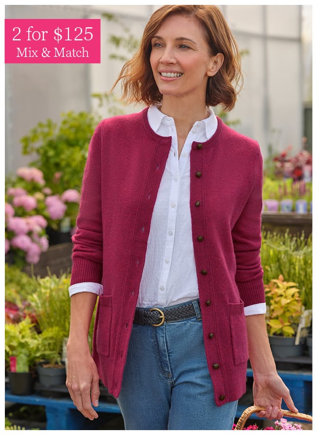 Lambswool Ladies Crew Neck Cardigan