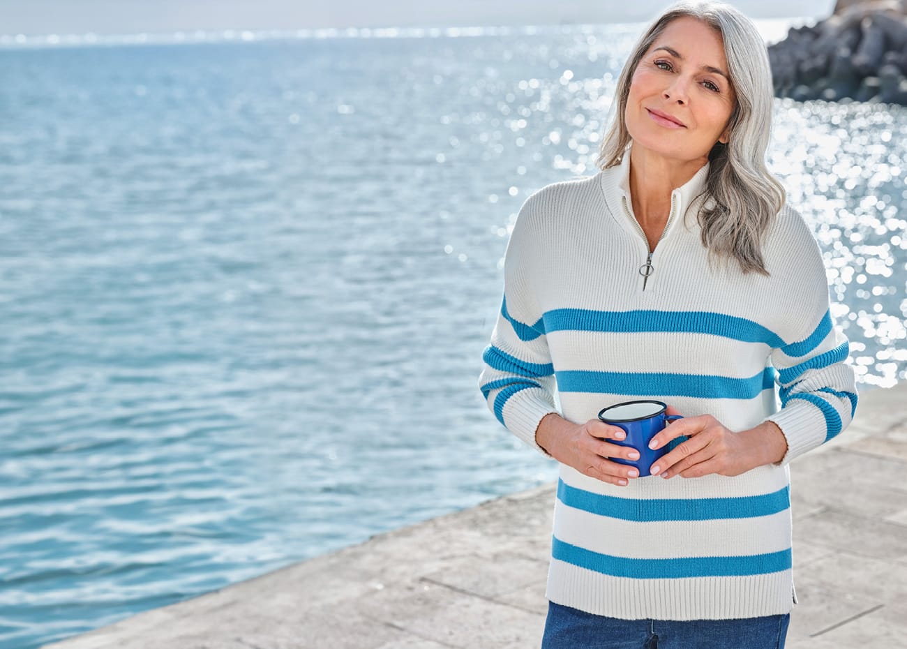 Stripe Zip Neck Sweater