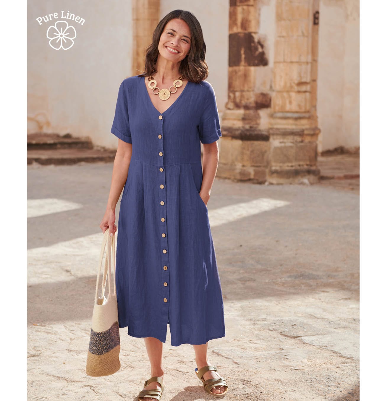 Button Through Linen Dress