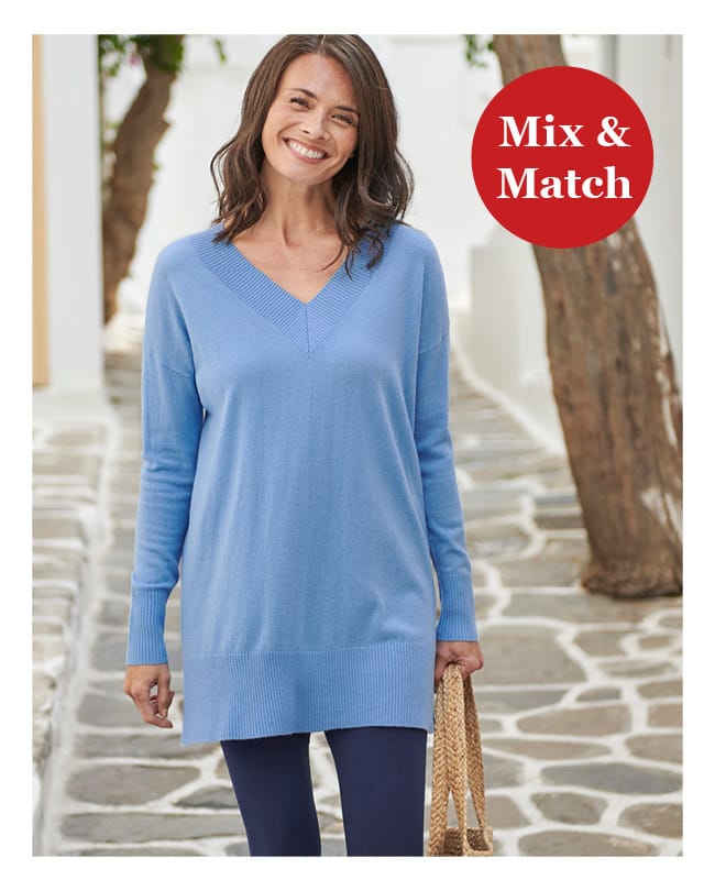 Cashmere Merino Deep V Neck Tunic