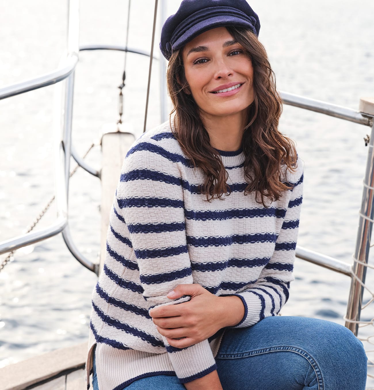 Basket Weave Textured Breton Stripe Sweater