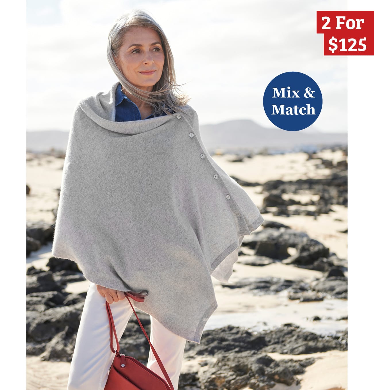 Cashmere Merino Blend Button Poncho