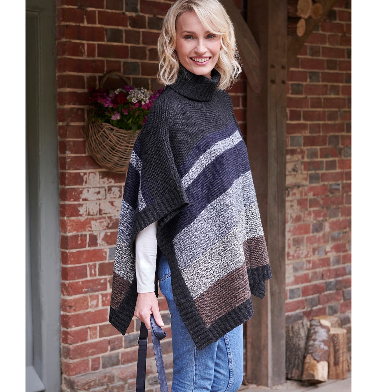 Texture Stripe Poncho