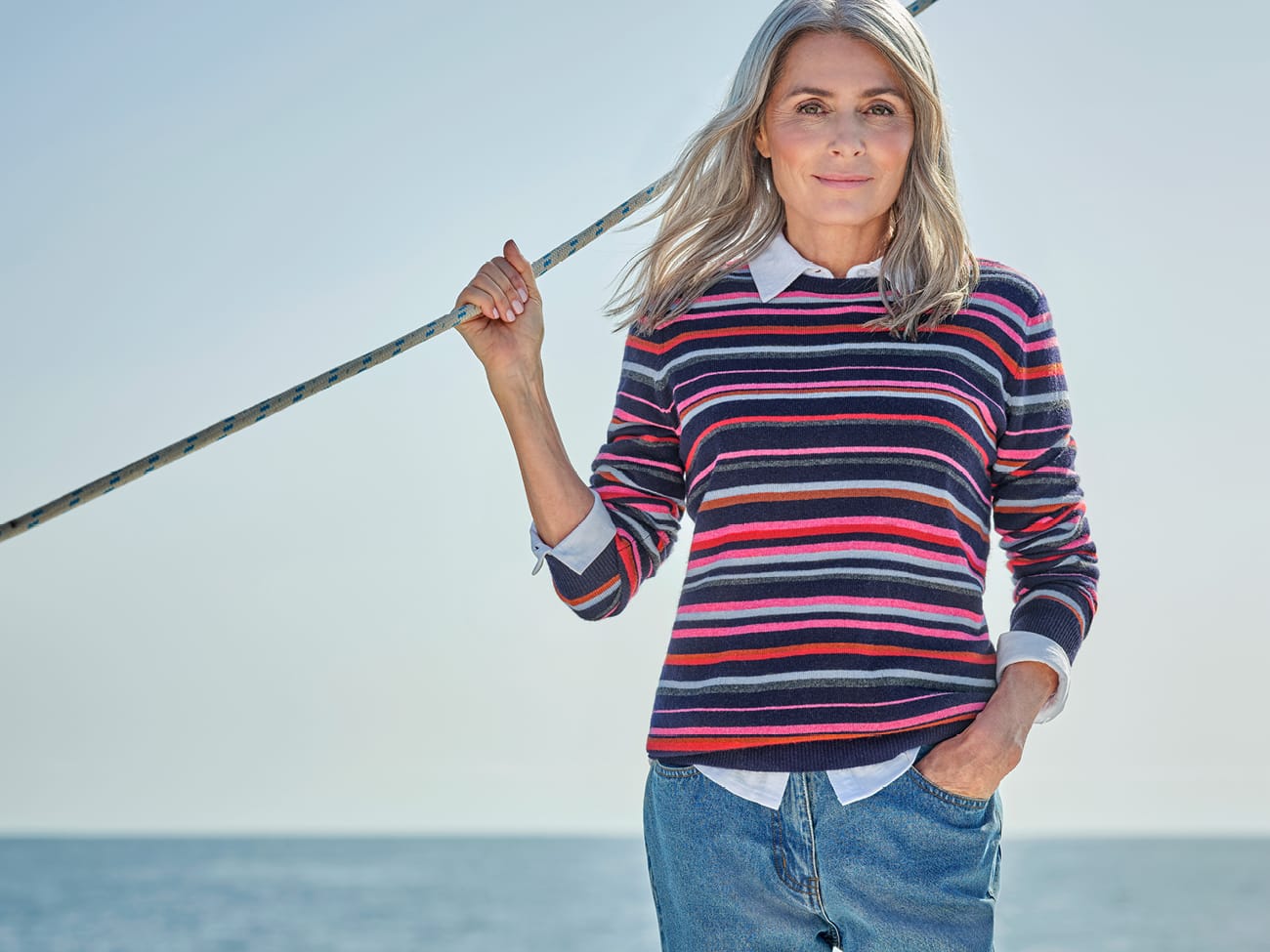 Variegated Stripe Crew Neck Sweater