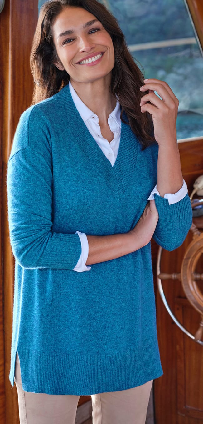 Cashmere Merino Deep V Neck Tunic