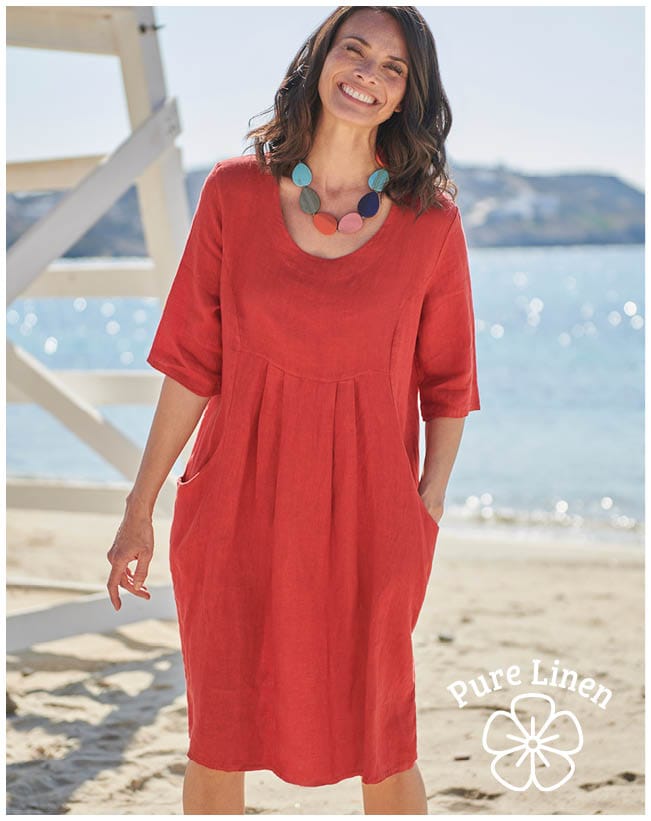 Womens Linen Pocket Tunic Dress